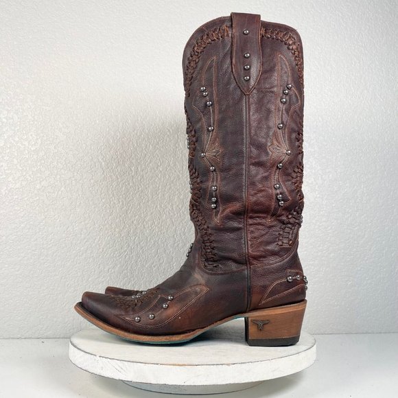 Lane COSSETTE Cowgirl Western Boots 10 Brown Leather Mid Calf Cowboy Snip Toe - Picture 4 of 10